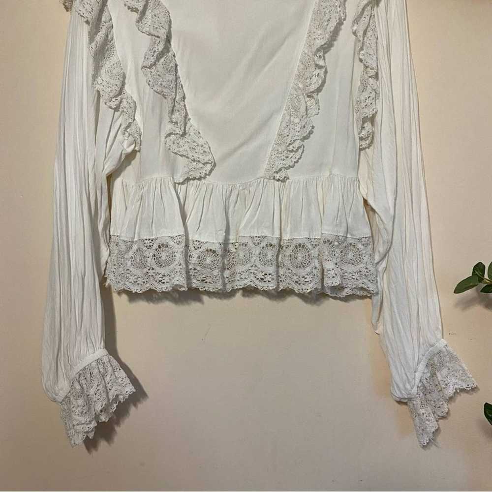 Free People Cottagecore Lace White Ruffle Long Sl… - image 2