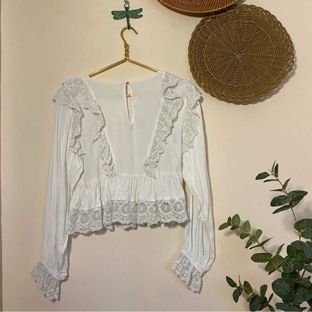 Free People Cottagecore Lace White Ruffle Long Sl… - image 4