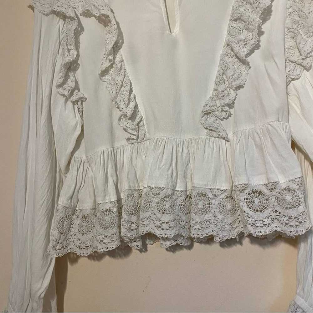 Free People Cottagecore Lace White Ruffle Long Sl… - image 5