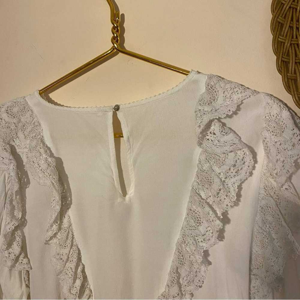 Free People Cottagecore Lace White Ruffle Long Sl… - image 6