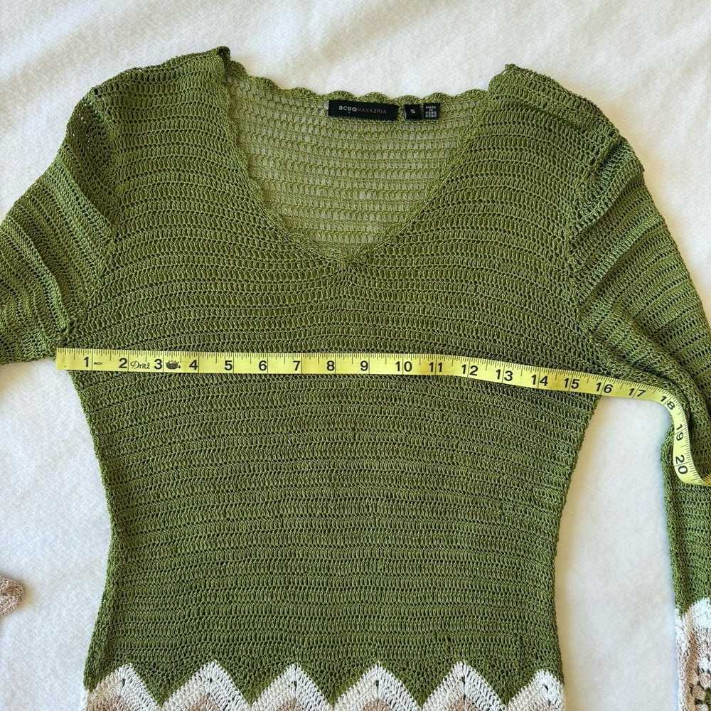 Vintage BCBG Crochet Green Top Sweather Size S - image 6