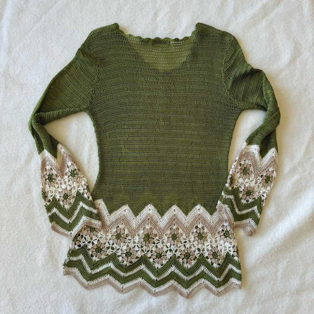 Vintage BCBG Crochet Green Top Sweather Size S - image 8