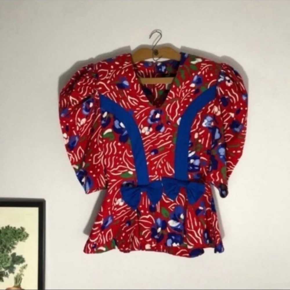 Vintage 80s red peplum top w/ poufy sleeves - image 5