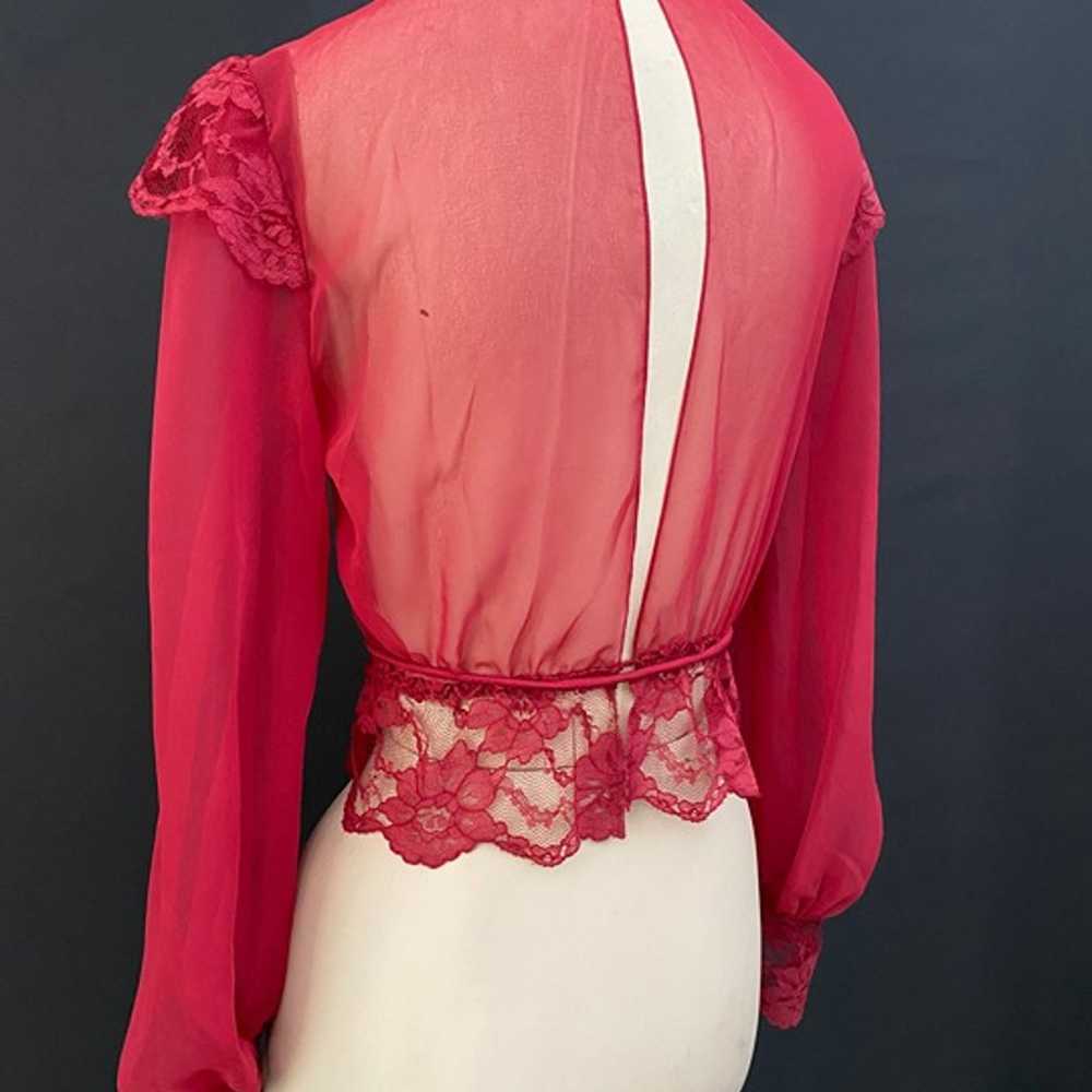 Vintage Red Sheer Lace Long Sleeve Blouse - image 11