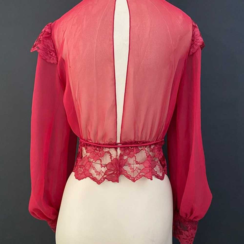 Vintage Red Sheer Lace Long Sleeve Blouse - image 9