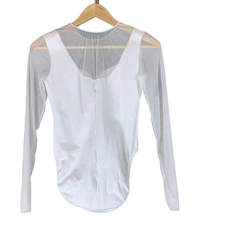 Vintage Leotard Bodysuit White Sheer Sleeves Snap… - image 2