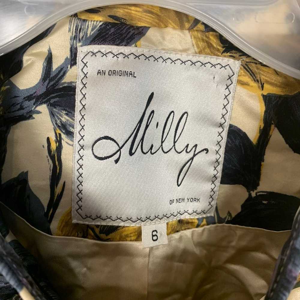 Milly NY 100% Silk Floral Short Sleeve Black Gold… - image 10