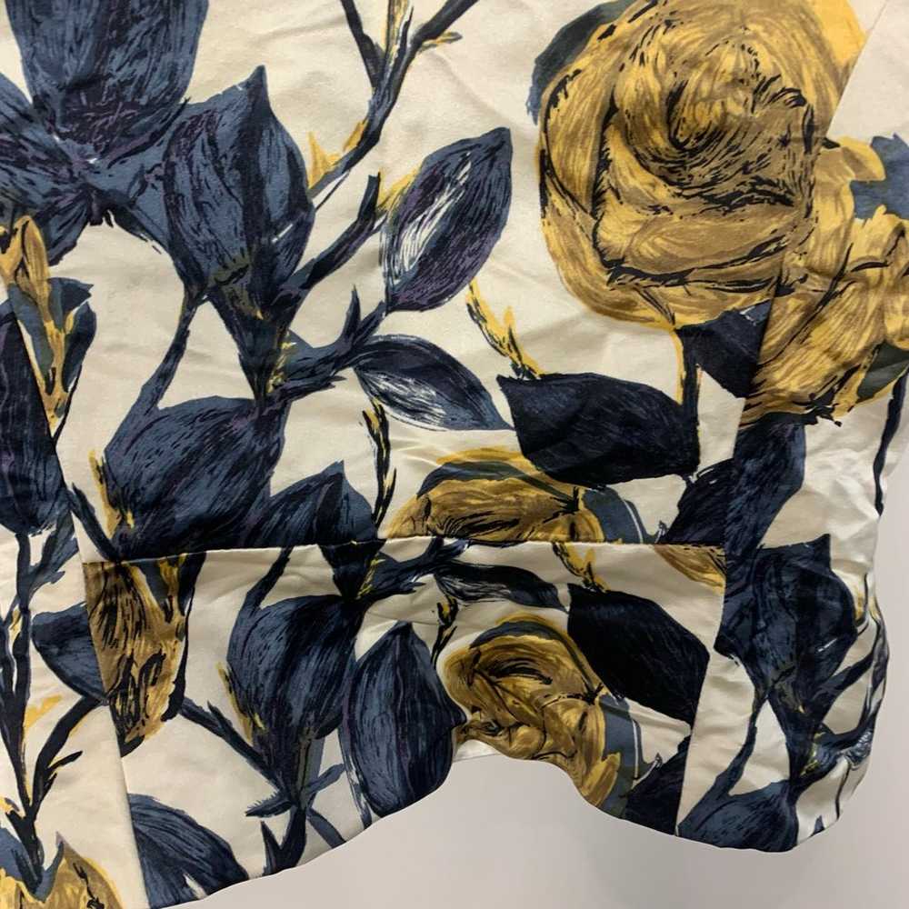 Milly NY 100% Silk Floral Short Sleeve Black Gold… - image 11