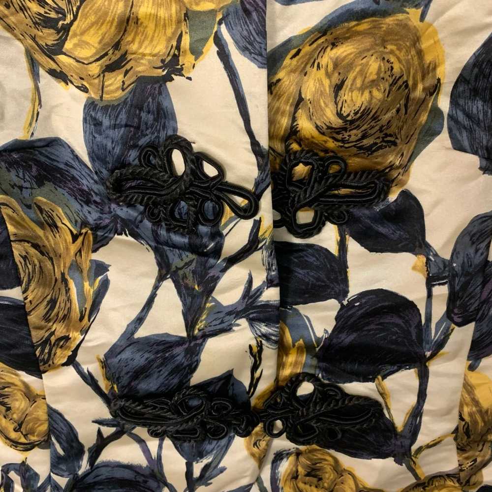 Milly NY 100% Silk Floral Short Sleeve Black Gold… - image 12