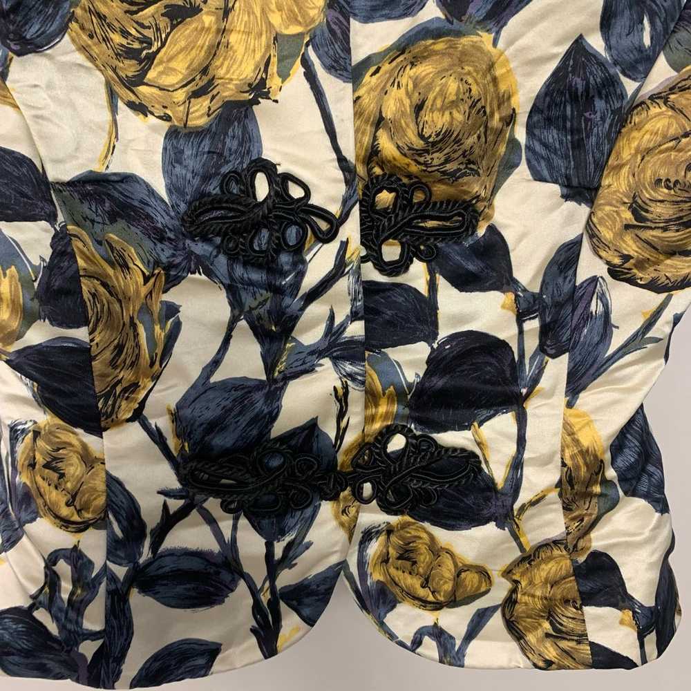 Milly NY 100% Silk Floral Short Sleeve Black Gold… - image 3