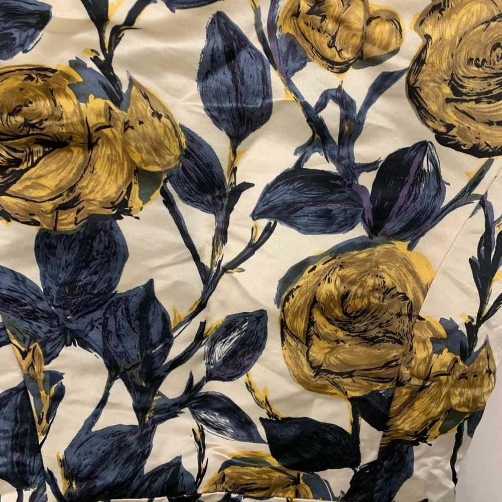 Milly NY 100% Silk Floral Short Sleeve Black Gold… - image 9