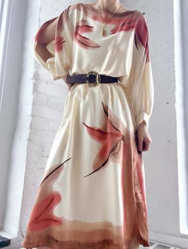 70s hand painted satin dress