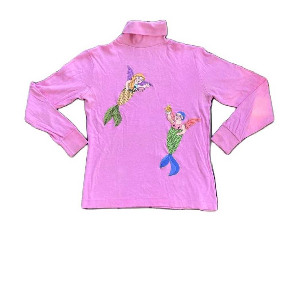 Mermaid applique sweater on vintage pink turtlene… - image 1