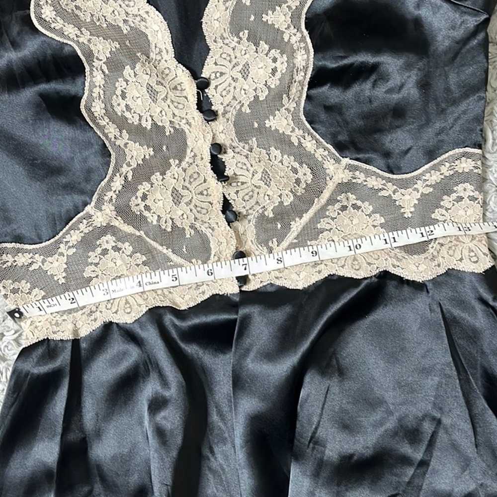 Vintage Blouse Black Satin Cream Lace S Small - image 10