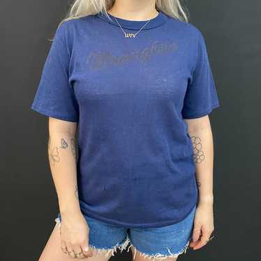 70s Wrangler Navy Logo Single Stitch T-Shirt - image 1