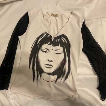 2000’s black and white mesh top