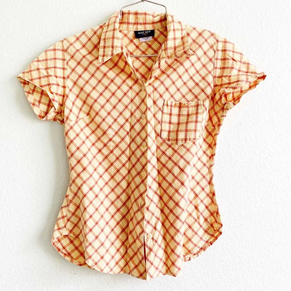 VINTAGE NAF NAF y2k retro short sleeve blouse but… - image 1