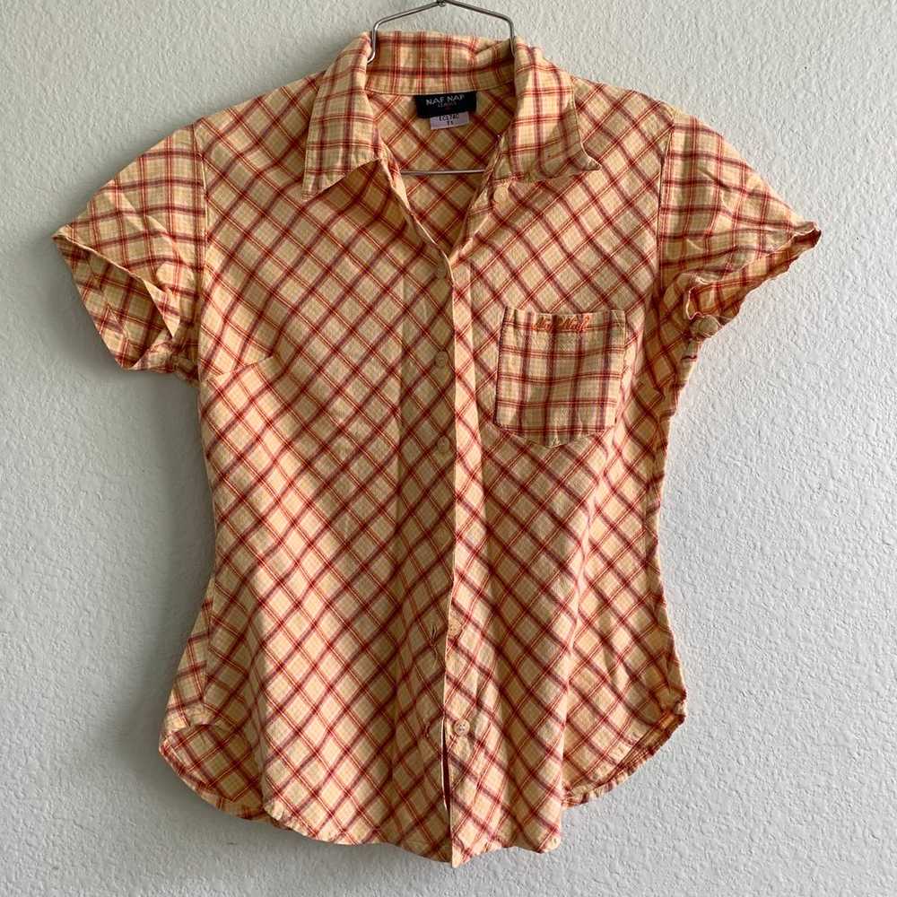 VINTAGE NAF NAF y2k retro short sleeve blouse but… - image 2