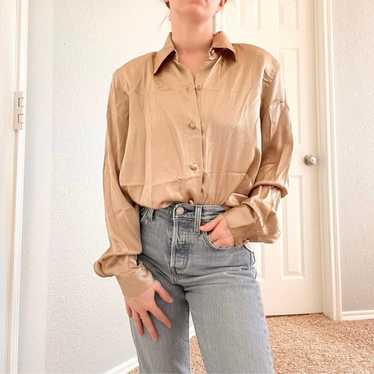 Vintage shiny silk tan blouse