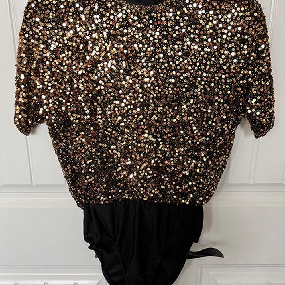 Vintage Oleg Cassini Black Tie Sequin Bodysuit - image 1