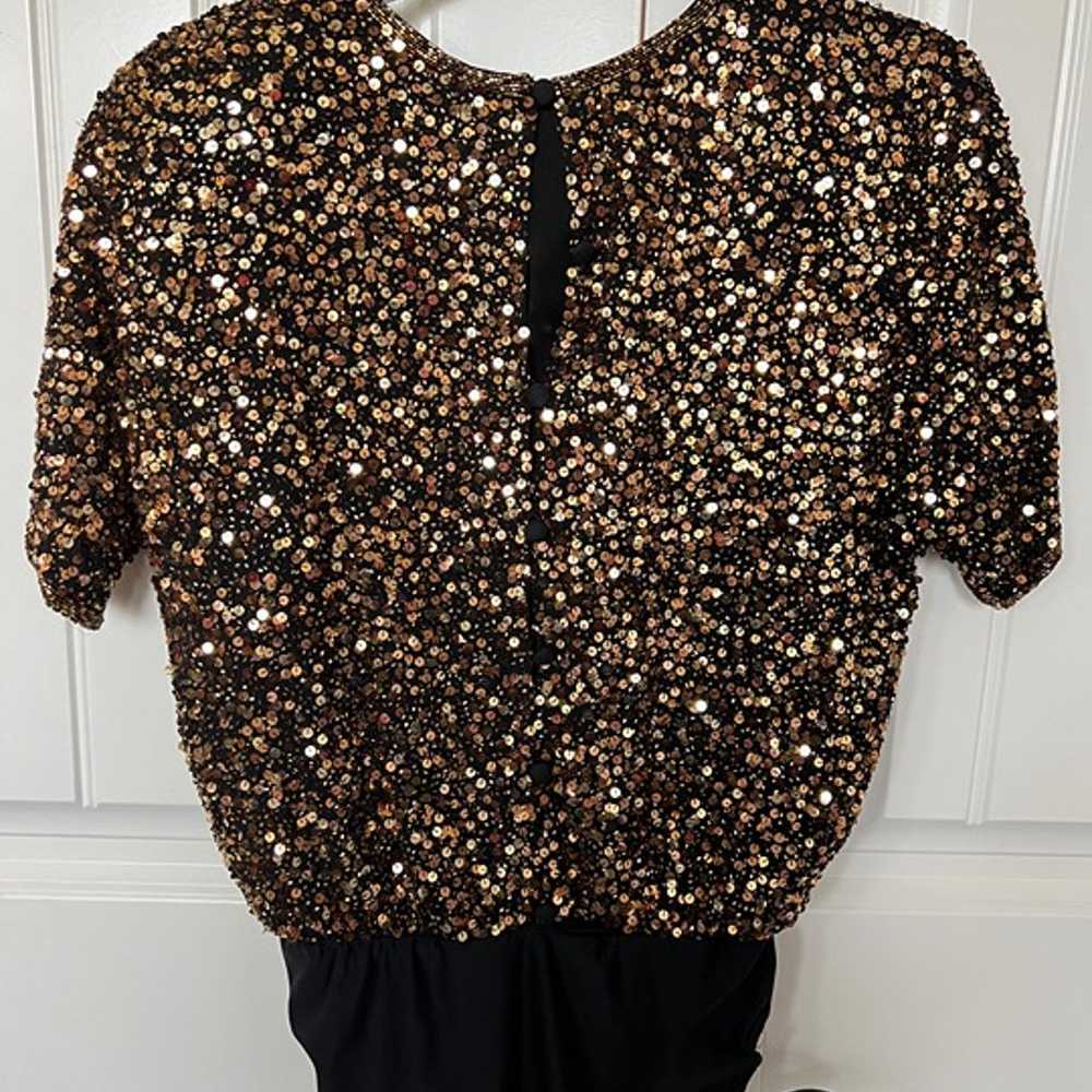 Vintage Oleg Cassini Black Tie Sequin Bodysuit - image 3