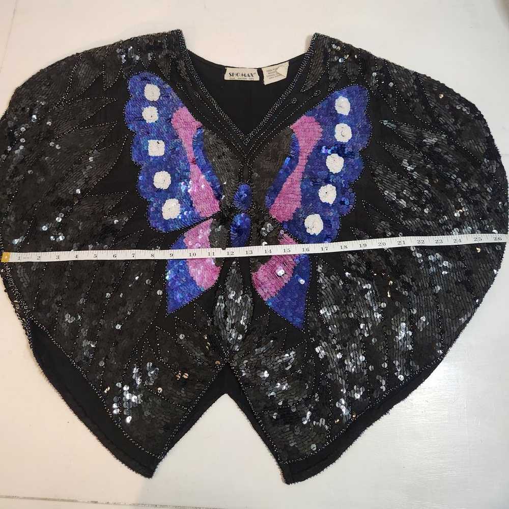 Vintage Sho Max Sequin Butterfly Blouse Black wit… - image 11