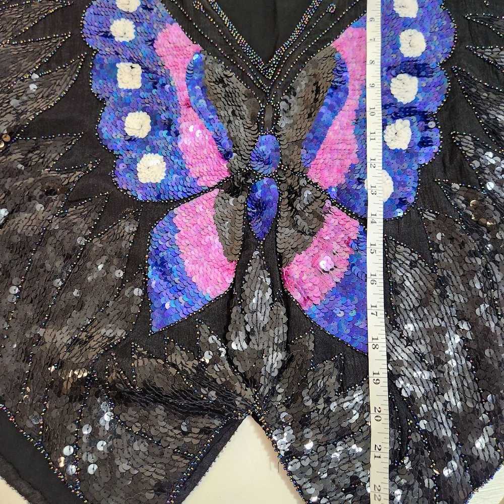 Vintage Sho Max Sequin Butterfly Blouse Black wit… - image 12