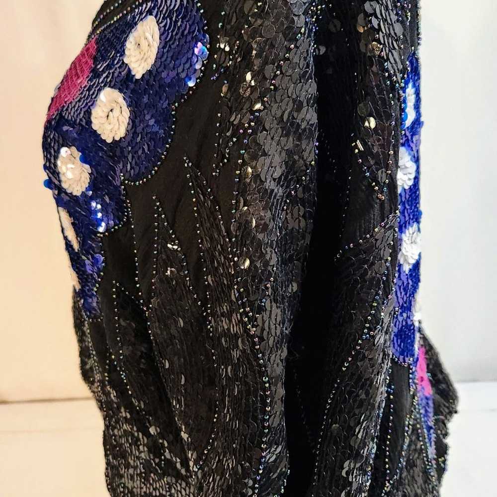 Vintage Sho Max Sequin Butterfly Blouse Black wit… - image 5