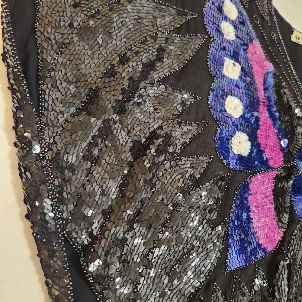 Vintage Sho Max Sequin Butterfly Blouse Black wit… - image 8