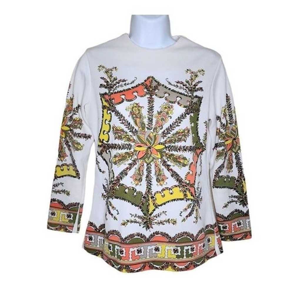 Vintage 70s Tunic Top Shirt Womens Size S White O… - image 1