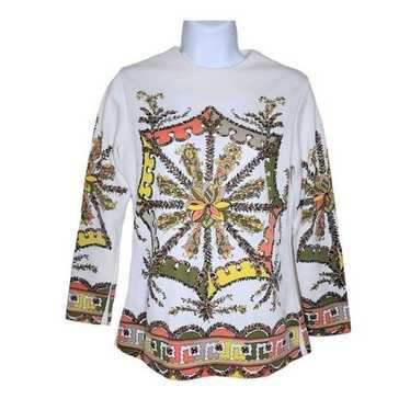 Vintage 70s Tunic Top Shirt Womens Size S White O… - image 1