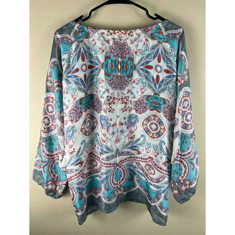 Johnny Was Floral Bohemian Long Sleeve Silk Blous… - image 4