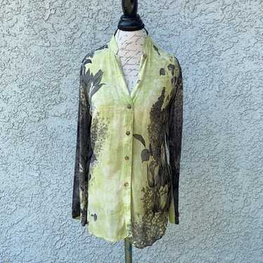 Citron Silk Vintage Button Down Blouse