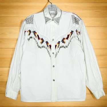 Vintage Pia Rucci Bead Fringe Studded Western Shi… - image 1