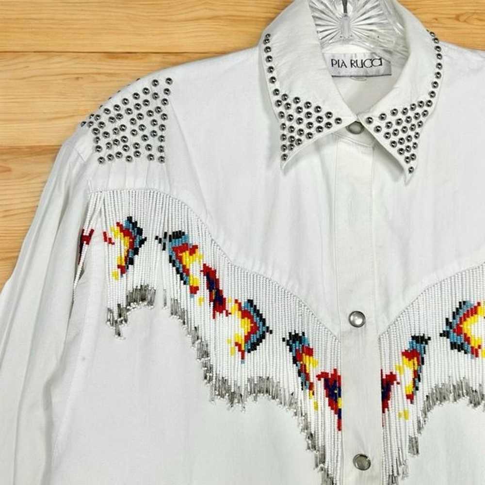 Vintage Pia Rucci Bead Fringe Studded Western Shi… - image 3