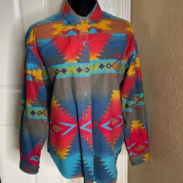 Vtg 90s Woolrich Women Aztec Southwest Flannel Bl… - image 1