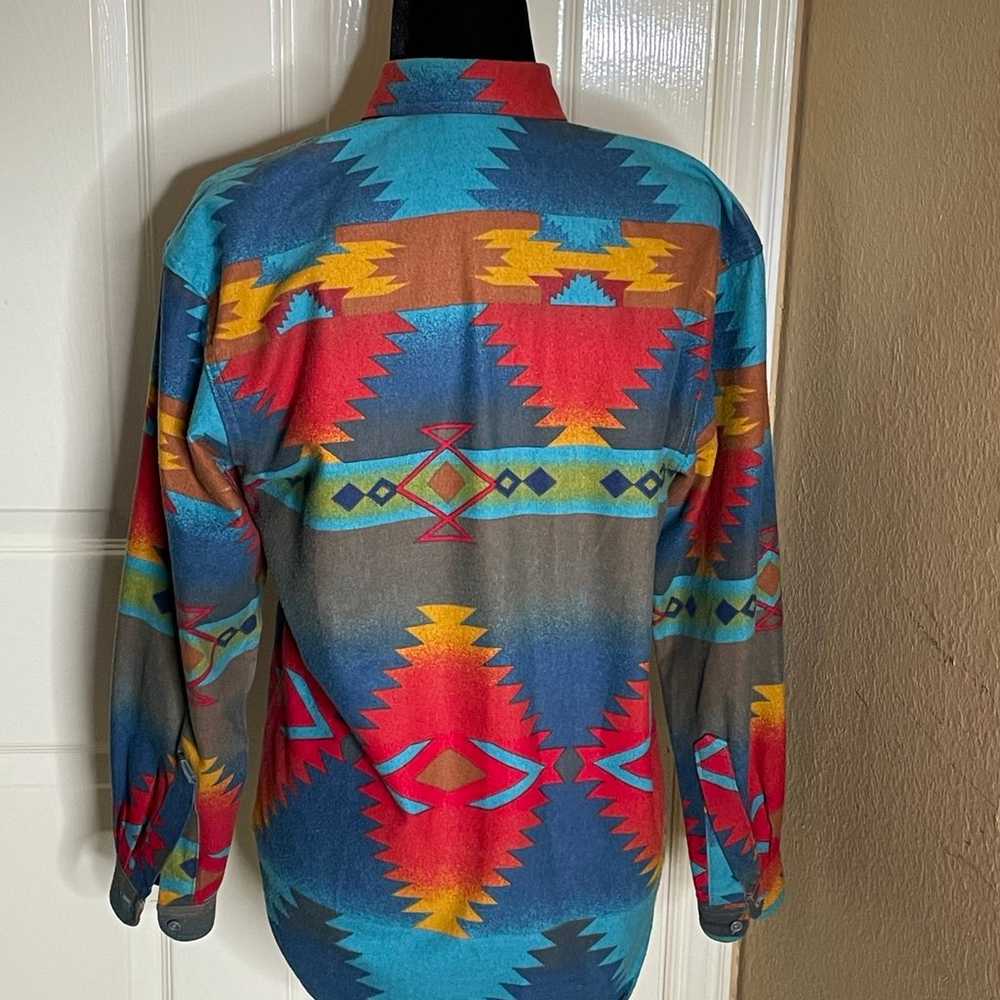 Vtg 90s Woolrich Women Aztec Southwest Flannel Bl… - image 2