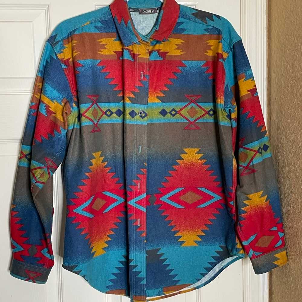 Vtg 90s Woolrich Women Aztec Southwest Flannel Bl… - image 6