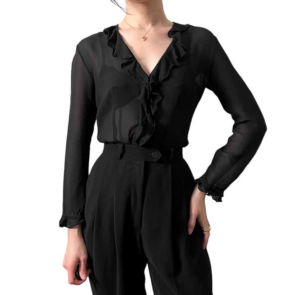 vintage 90s y2k express black silk sheer ruffle t… - image 3