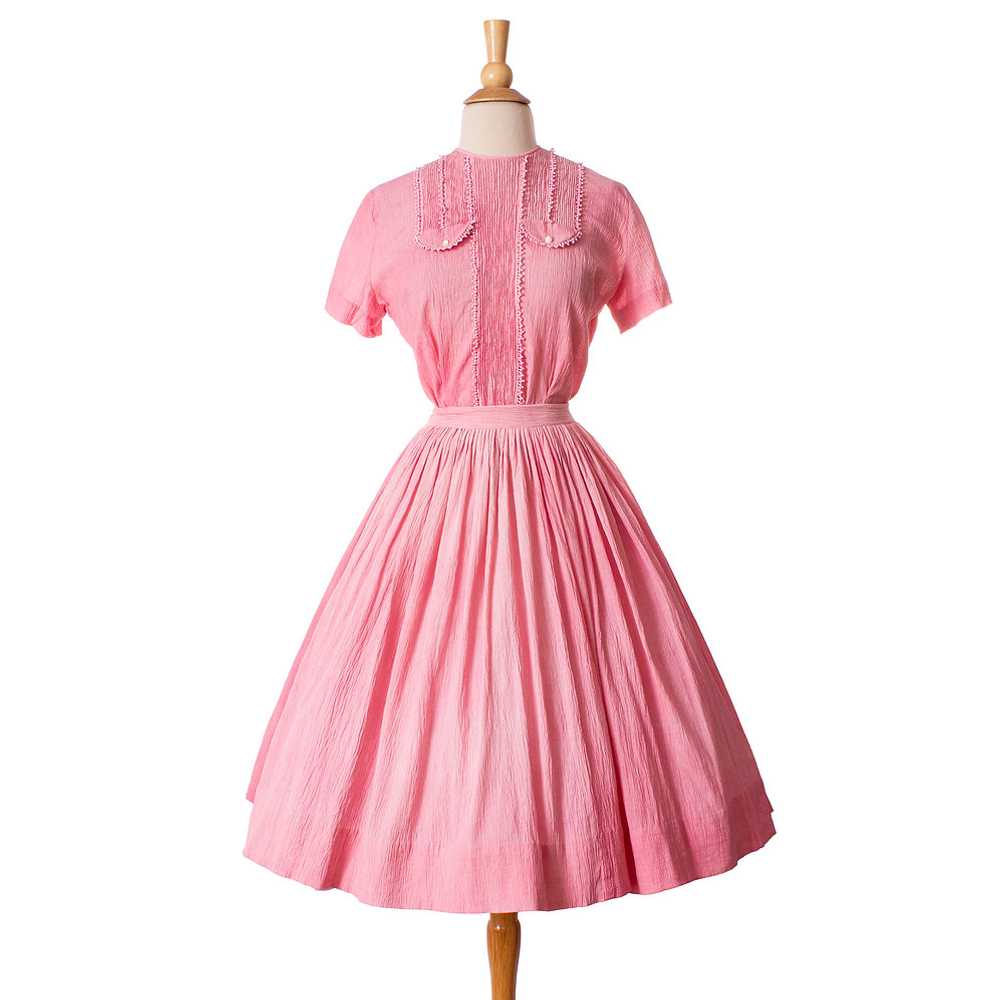 1950s Pink Gauzy Cotton Blouse and Skirt Set by M… - image 1