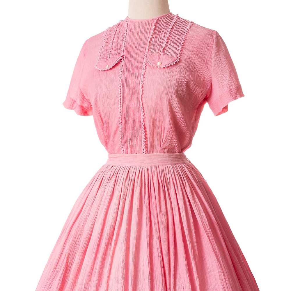 1950s Pink Gauzy Cotton Blouse and Skirt Set by M… - image 3