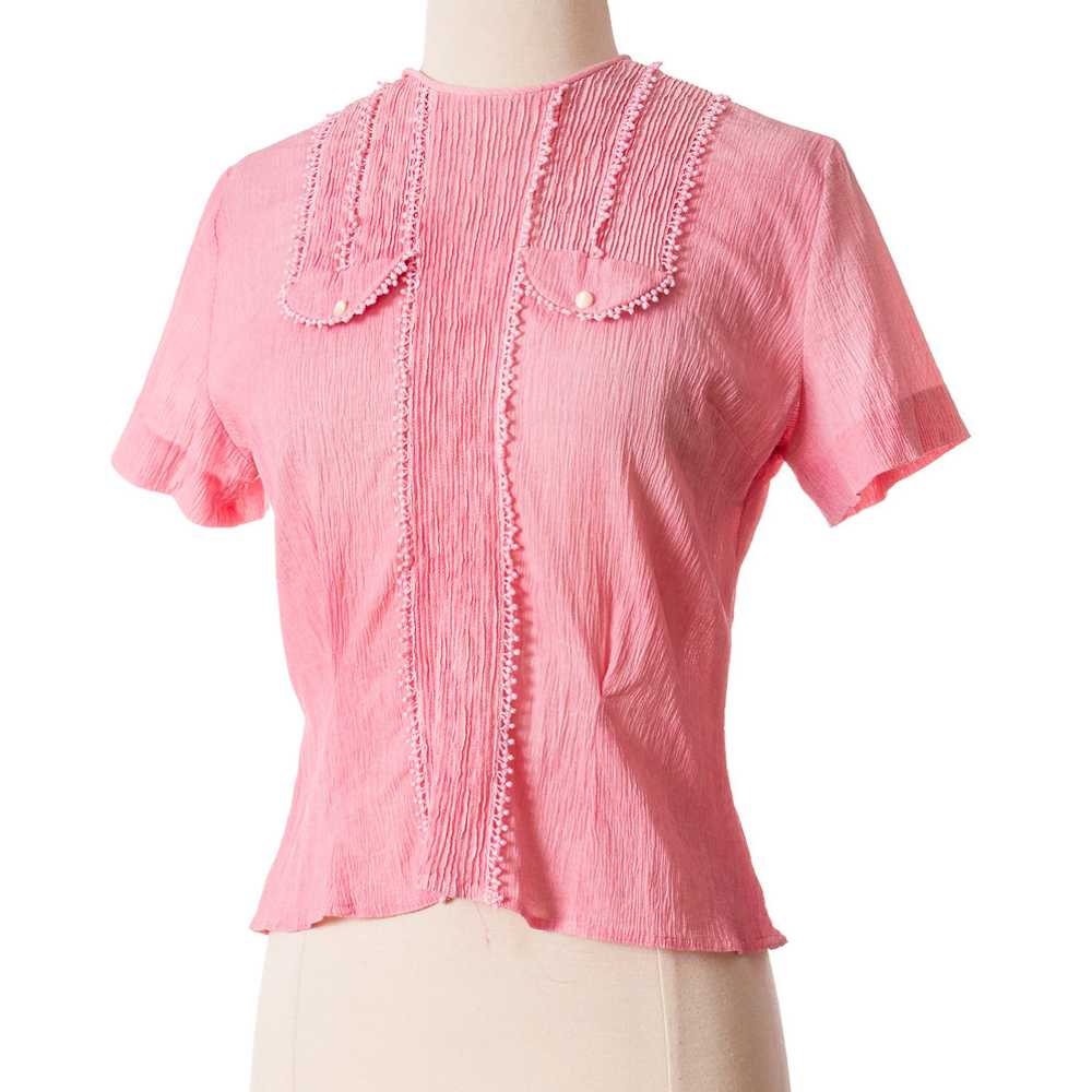 1950s Pink Gauzy Cotton Blouse and Skirt Set by M… - image 7