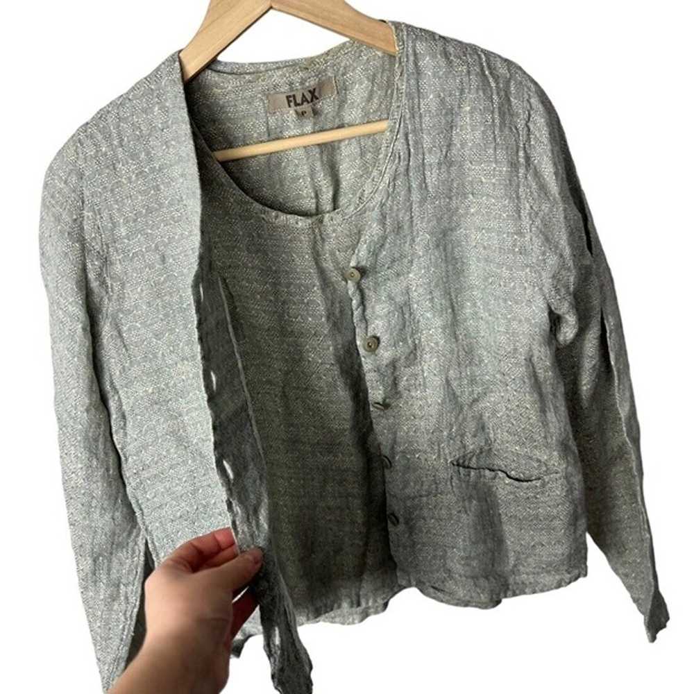 Flax Set Green Long Sleeve Button Jacket & Short … - image 10