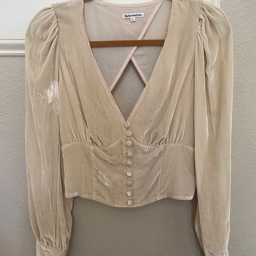 Reformation Henning Velvet Back Tie Top Beige Siz… - image 4