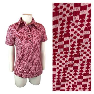 1970s Pop Art Psychedelic 5 Button Polo Shirt Dag… - image 1