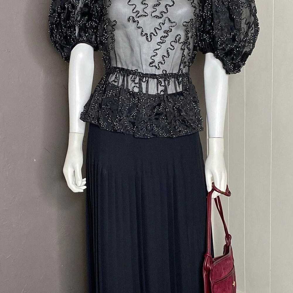 1990's Black Organza Puff Sleeve Top from Carla Z… - image 1