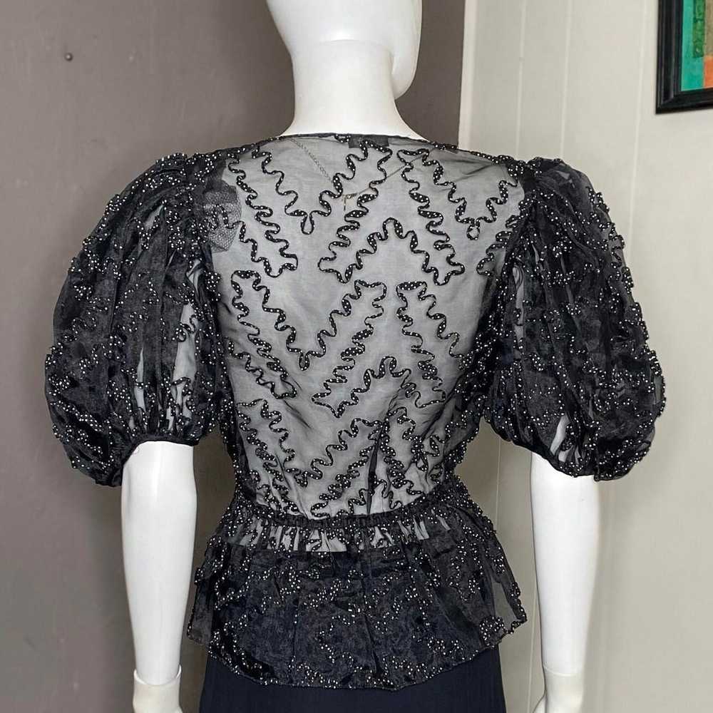 1990's Black Organza Puff Sleeve Top from Carla Z… - image 6