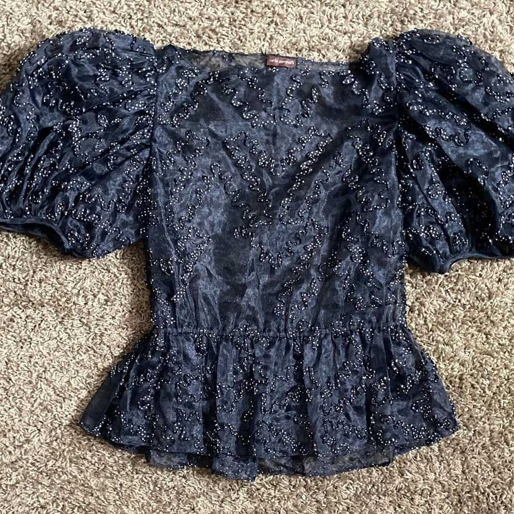 1990's Black Organza Puff Sleeve Top from Carla Z… - image 8