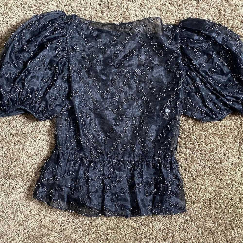 1990's Black Organza Puff Sleeve Top from Carla Z… - image 9