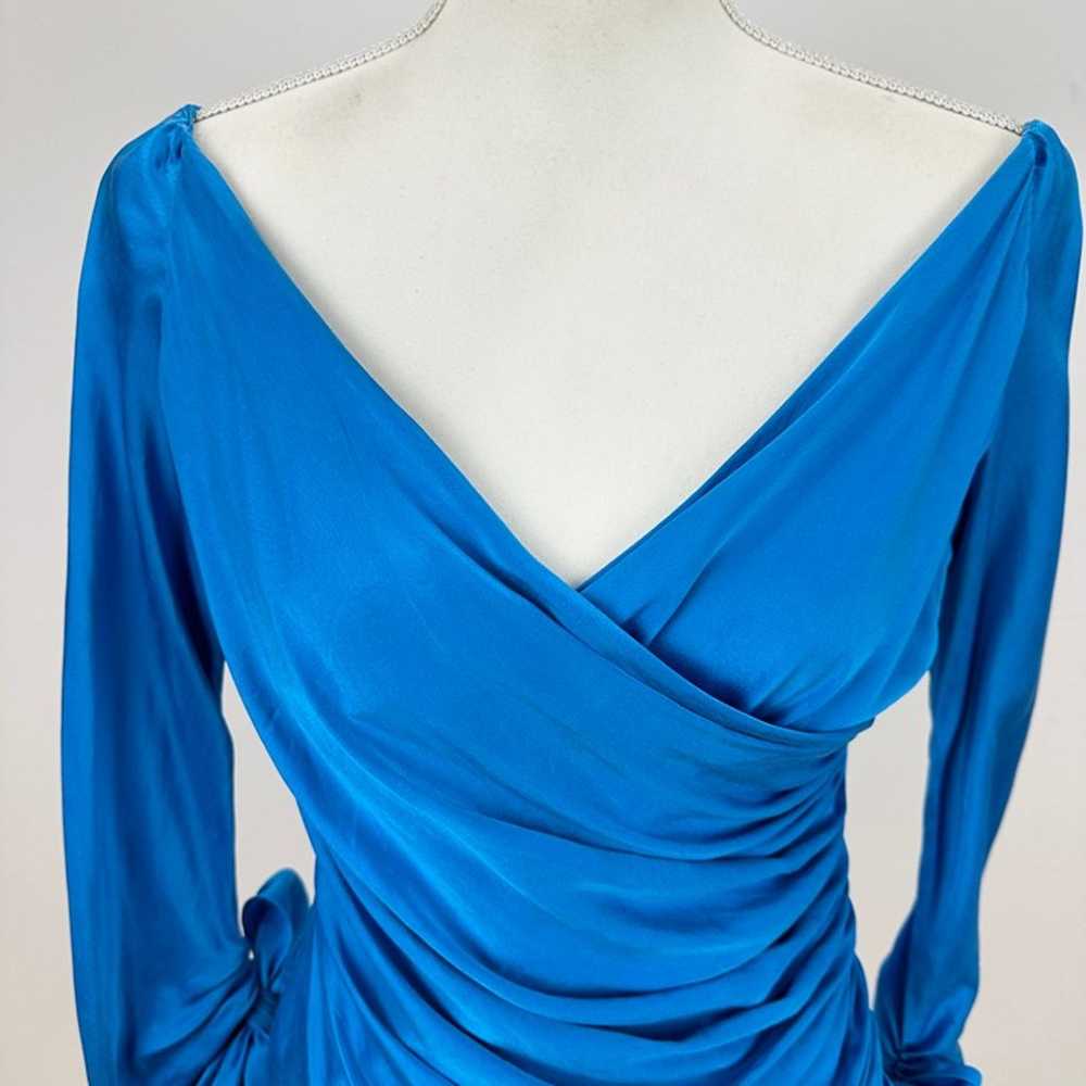 Vintage Pilar Rossi Silk Draped Blouse Blue Satin… - image 2